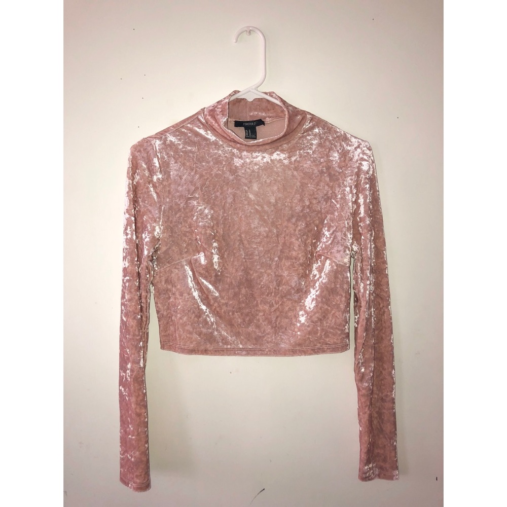 Forever 21 Pink Velvet Turtleneck Crop Top